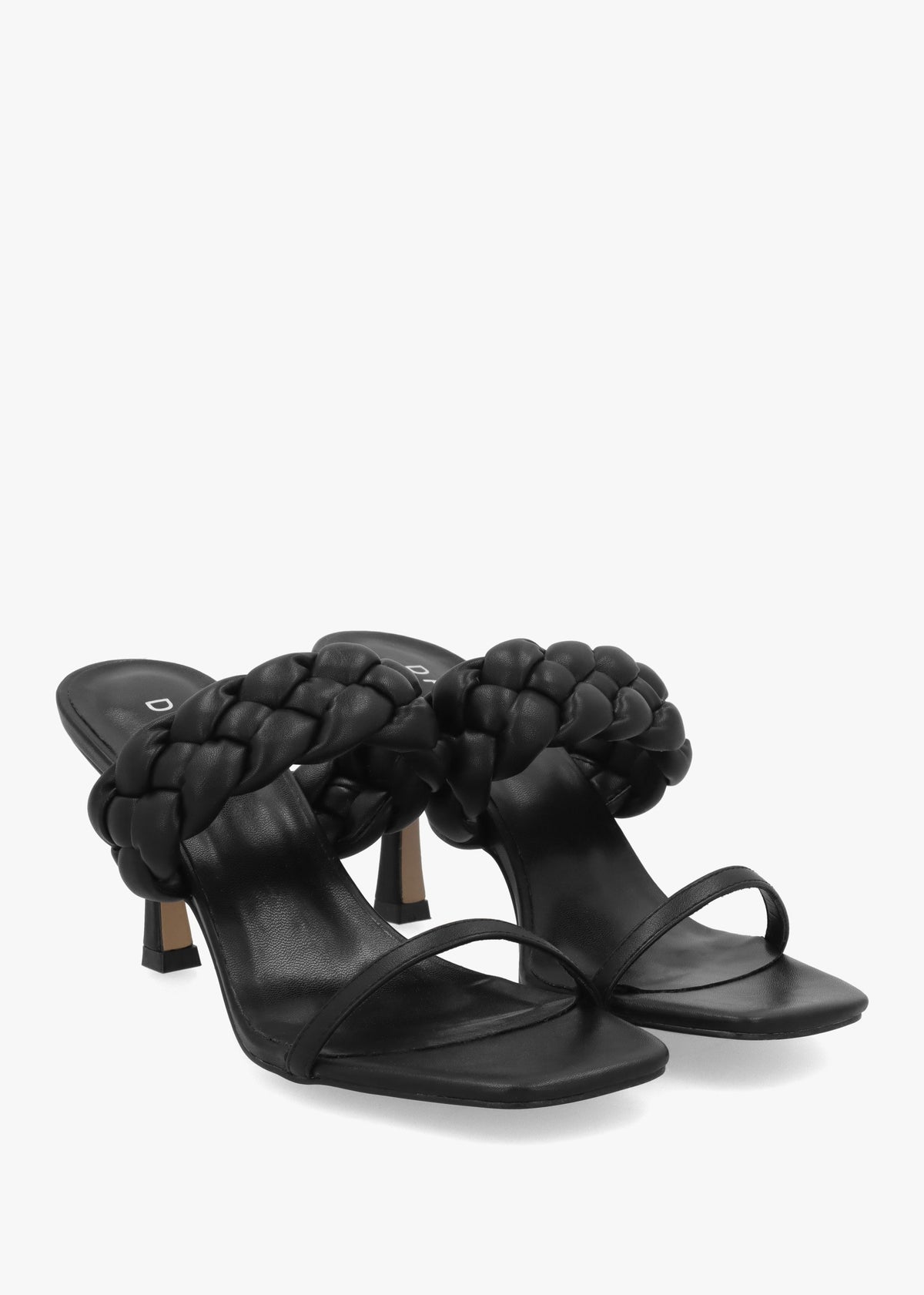 Rose Black Plaited Two Bar Heeled Sandals