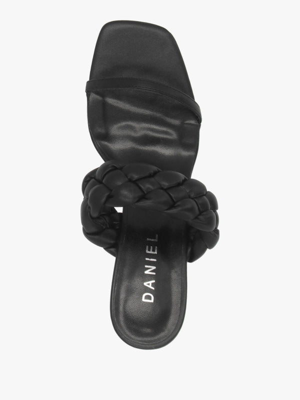 Rose Black Plaited Two Bar Heeled Sandals