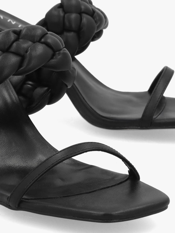 Rose Black Plaited Two Bar Heeled Sandals