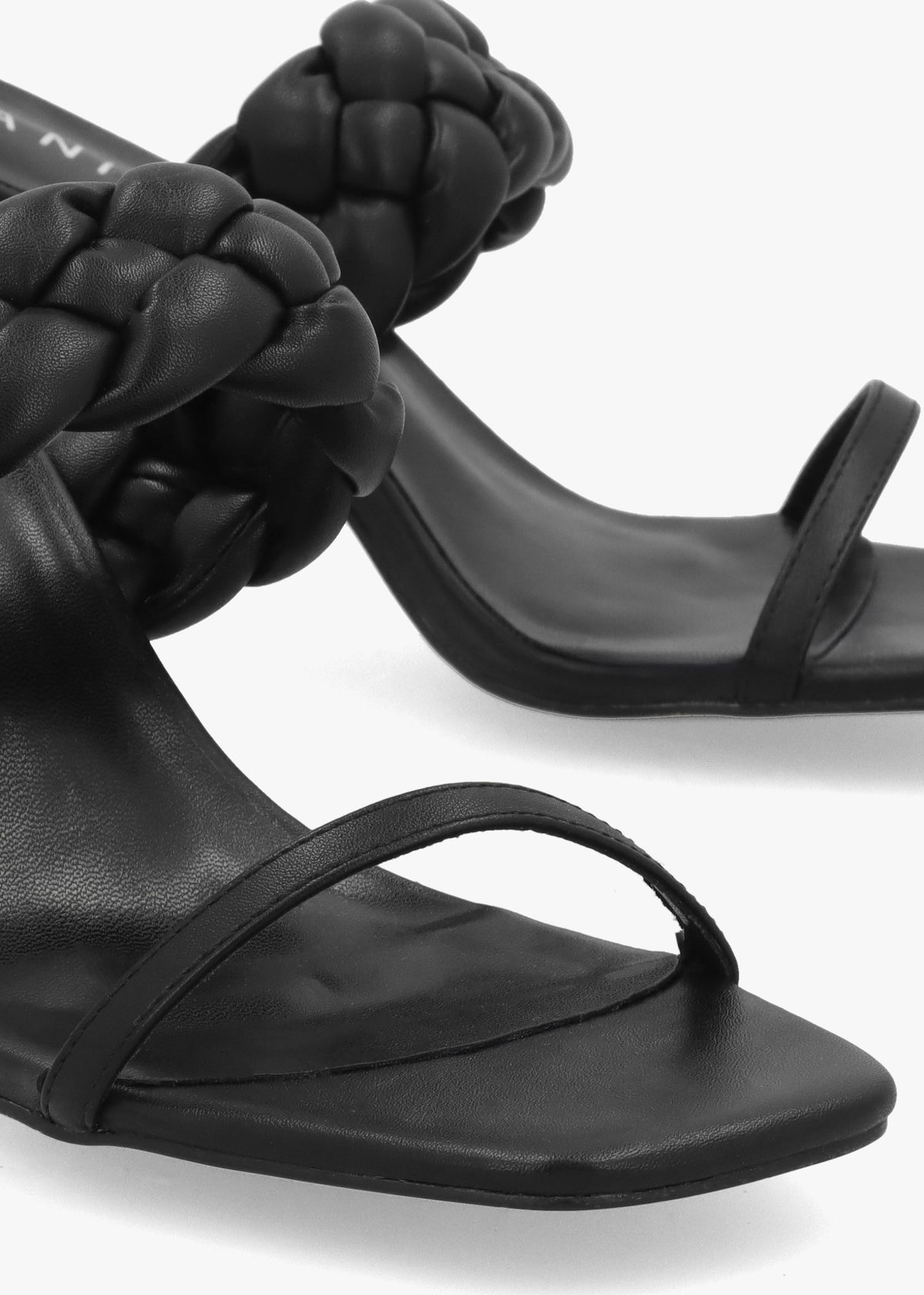 Rose Black Plaited Two Bar Heeled Sandals
