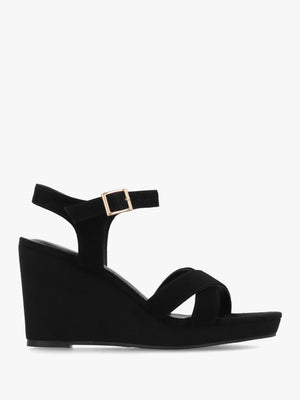 Ruth Black Suede Cross Strap Wedge Sandals