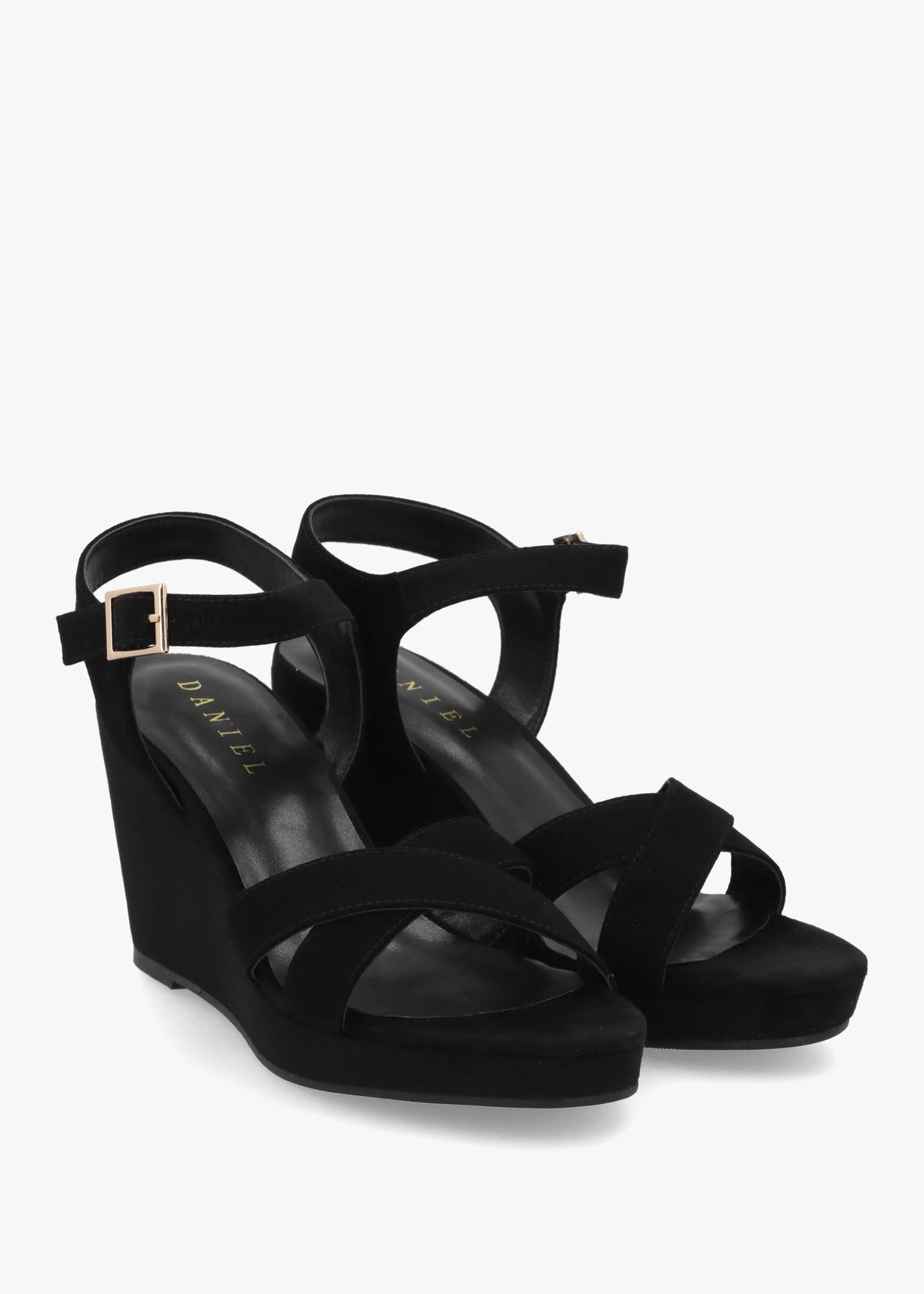 Ruth Black Suede Cross Strap Wedge Sandals