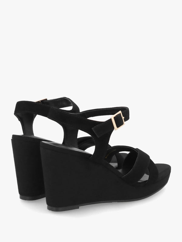 Ruth Black Suede Cross Strap Wedge Sandals
