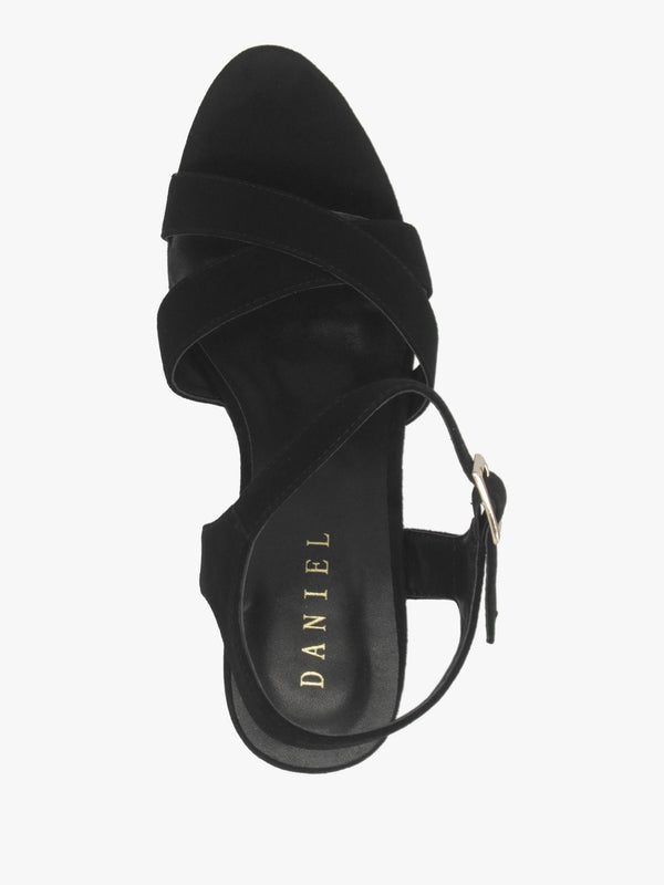 Ruth Black Suede Cross Strap Wedge Sandals