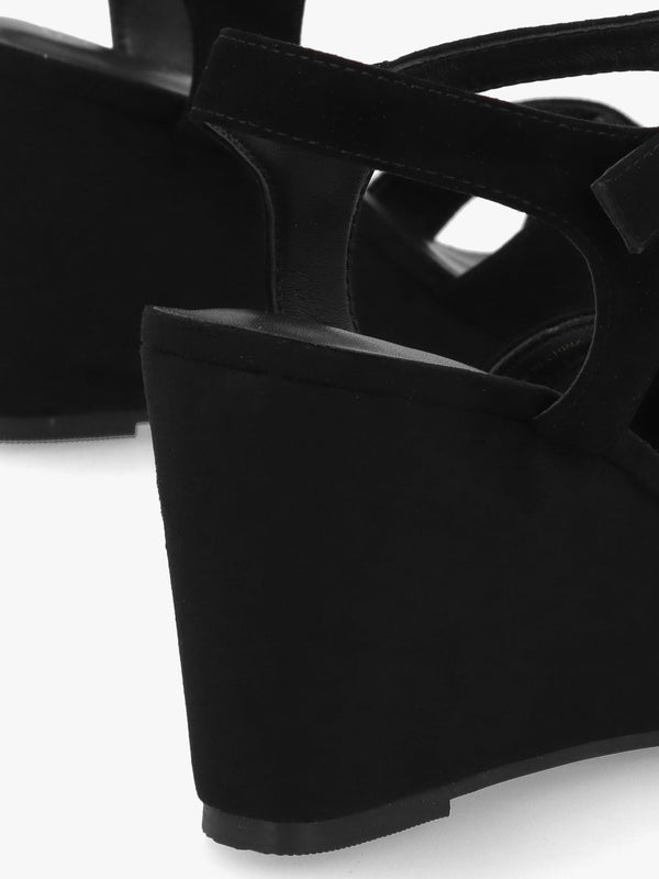 Ruth Black Suede Cross Strap Wedge Sandals