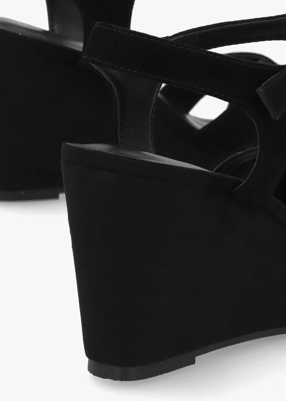 Ruth Black Suede Cross Strap Wedge Sandals