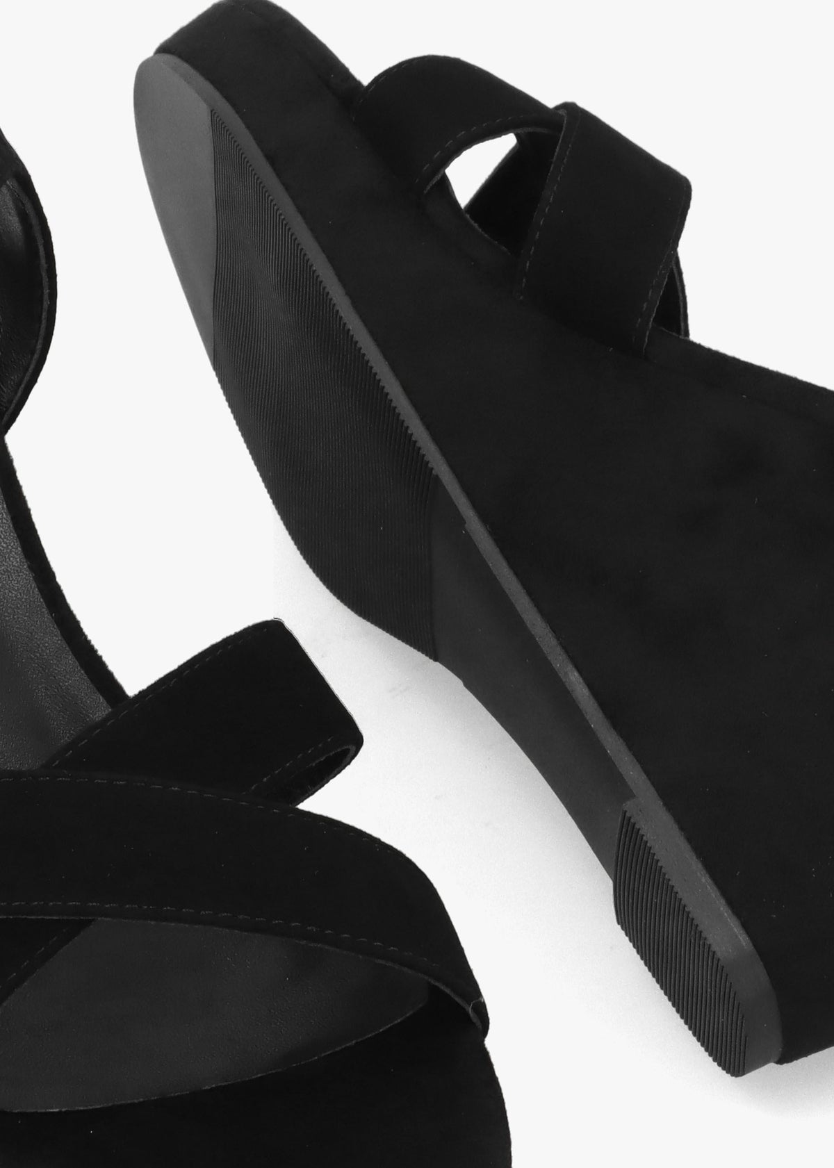 Ruth Black Suede Cross Strap Wedge Sandals