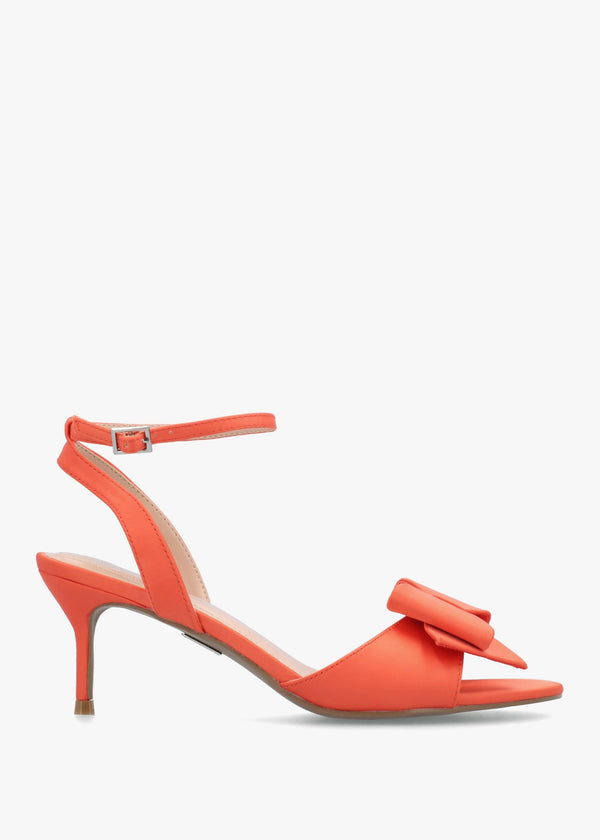 Lotty Orange Satin Bow Low Heel Sandals