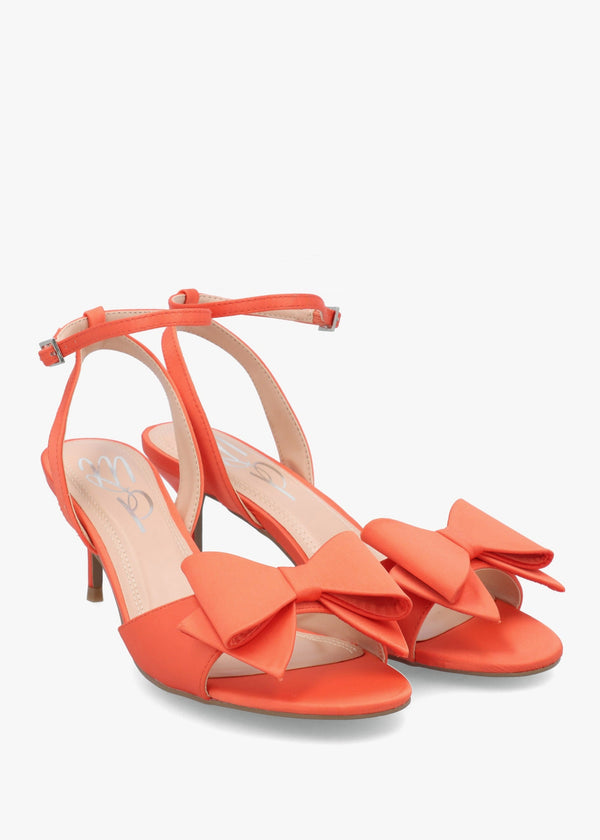 Lotty Orange Satin Bow Low Heel Sandals