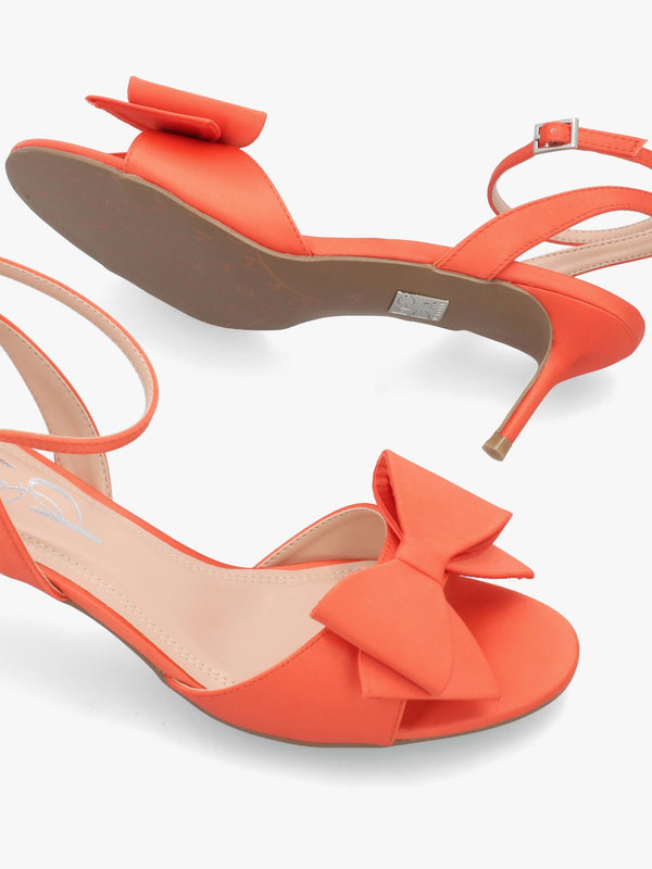 Lotty Orange Satin Bow Low Heel Sandals