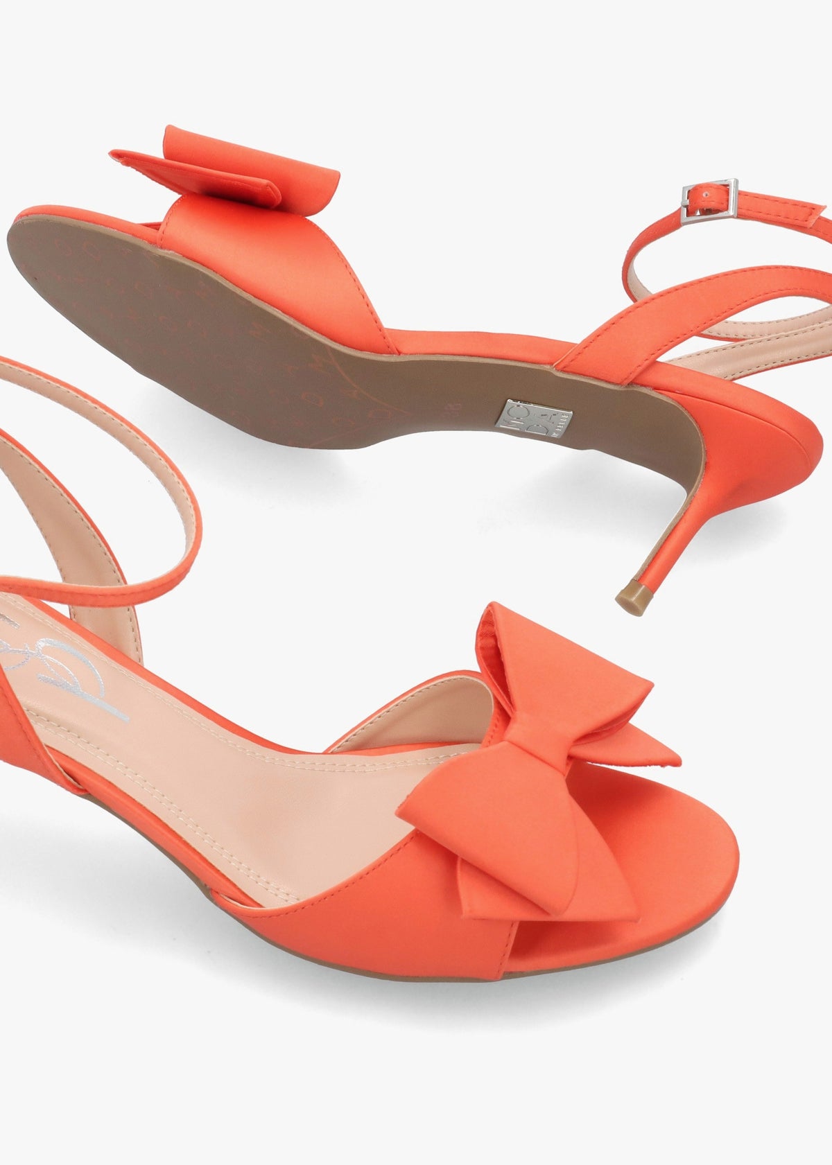Lotty Orange Satin Bow Low Heel Sandals