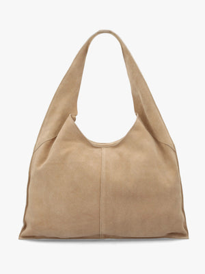 Maive Beige Suede Slouchy Shoulder Bag