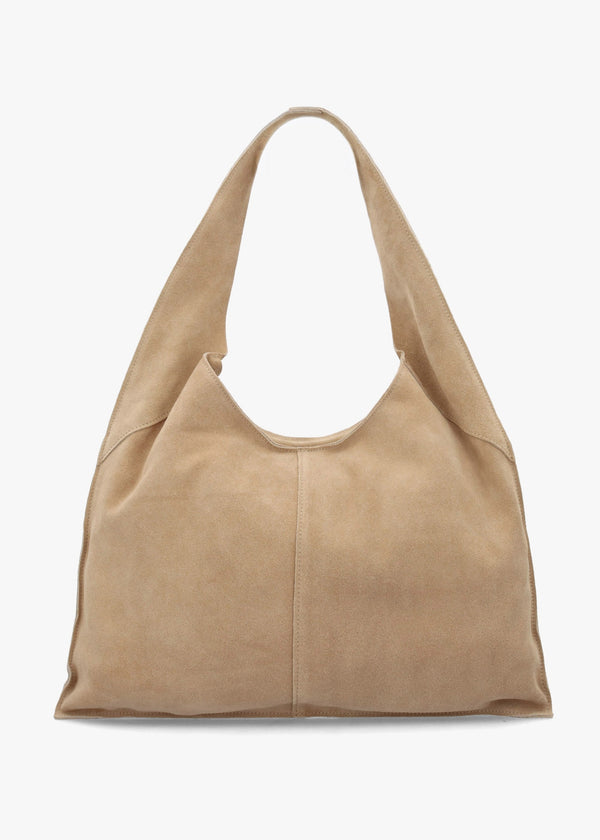 Maive Beige Suede Slouchy Shoulder Bag