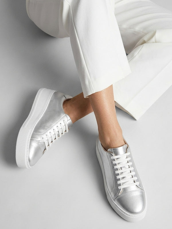 Verve Silver Leather Flatform Trainers