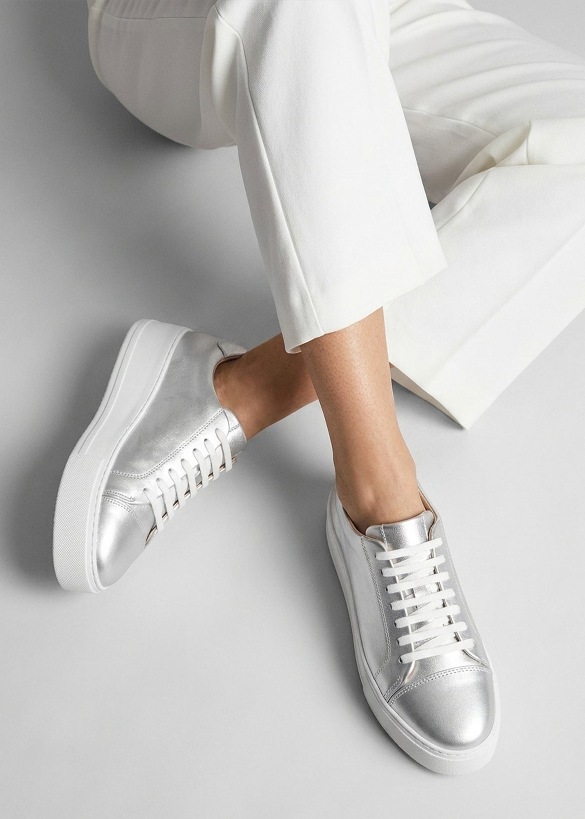 Verve Silver Leather Flatform Trainers