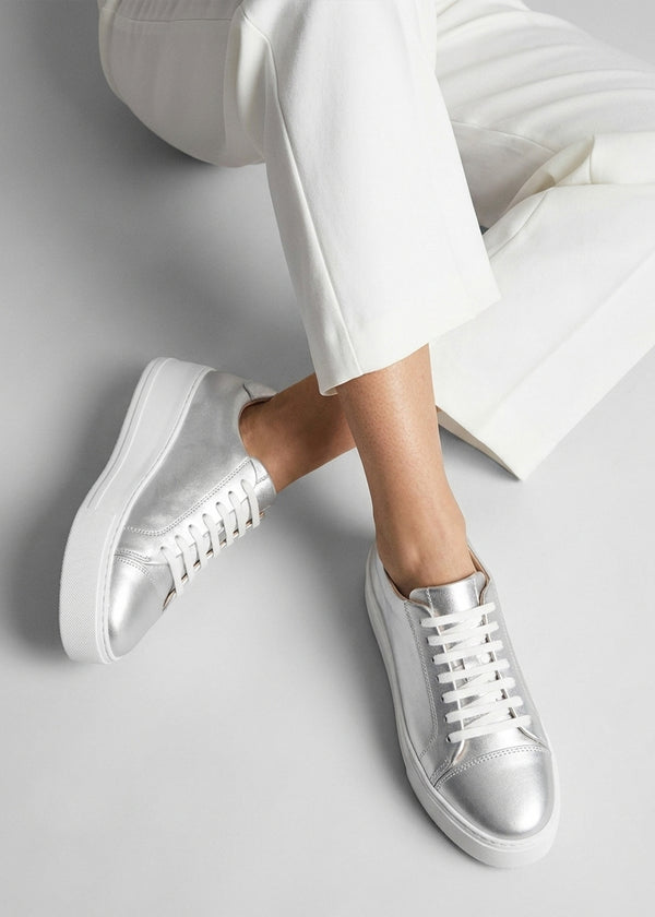 Verve Silver Leather Flatform Trainers