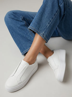 Vred White & Silver Leather Flatform Trainers