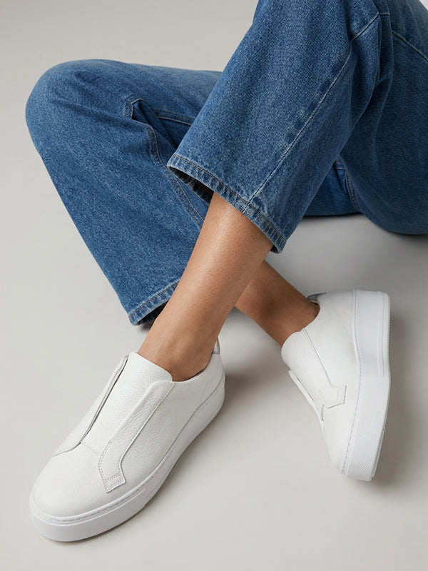 Vred White & Silver Leather Flatform Trainers