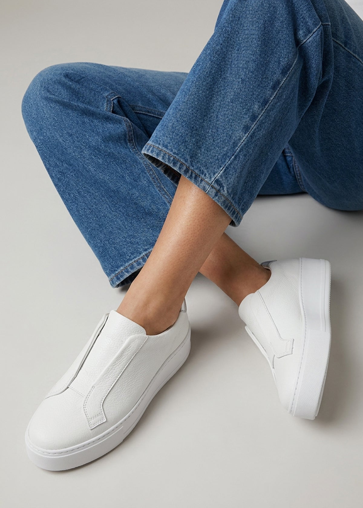 Vred White & Silver Leather Flatform Trainers