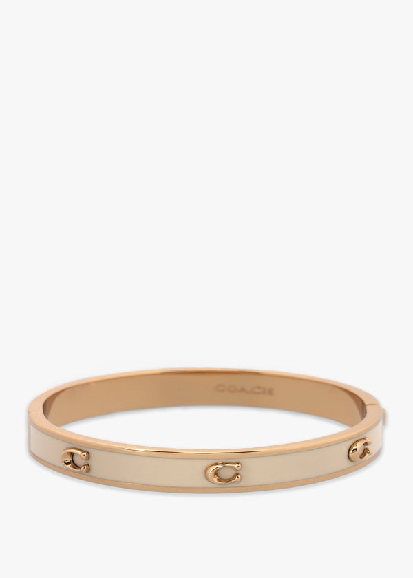 6Mm Signature Enamel White & Gold Hinge Bangle