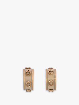 Enamel Pegged C White & Gold Hoop Earrings
