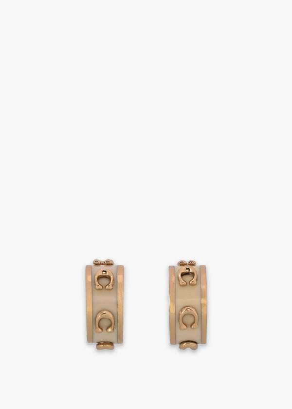 Enamel Pegged C White & Gold Hoop Earrings