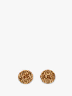 Textured Signature Coin C Logo Gold Studded Earrings