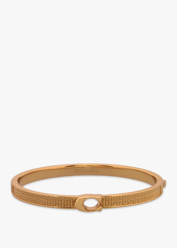 Textured C Logo Gold Hinge Bangle