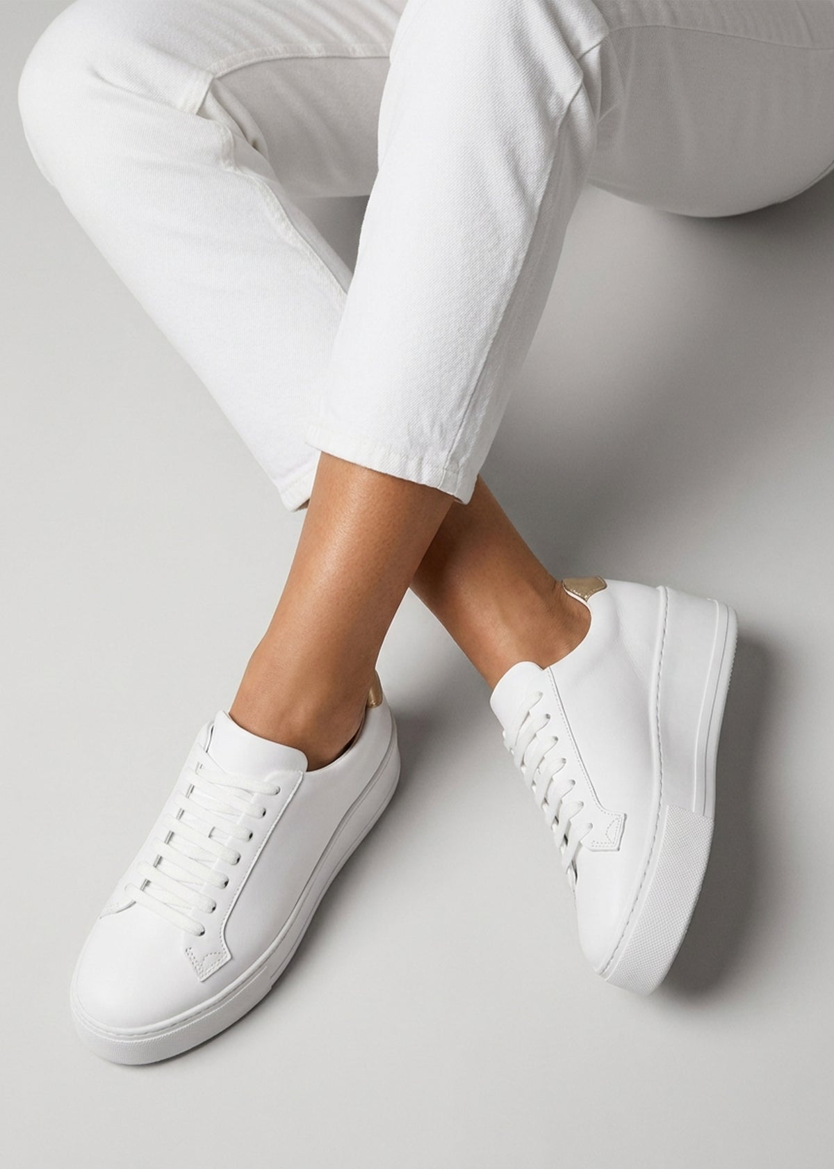 Vircus White & Gold Leather Flatform Trainers