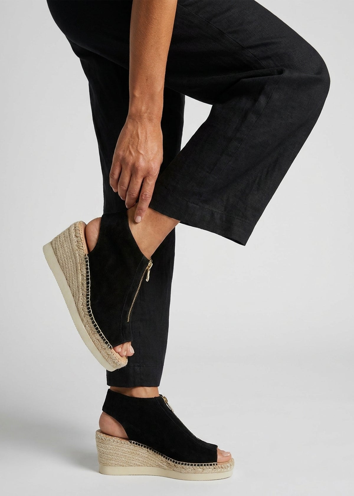 Jippie Black Suede Wedge Espadrilles
