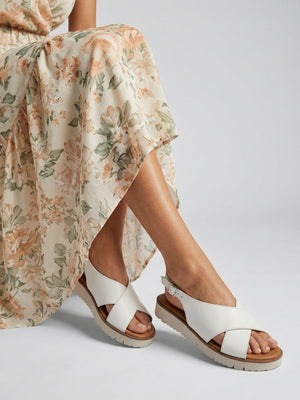 Livia White Leather Cross Strap Sandals