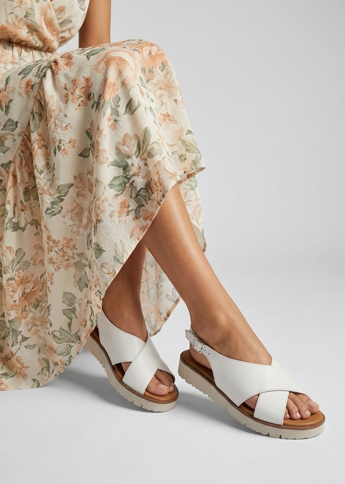 Livia White Leather Cross Strap Sandals