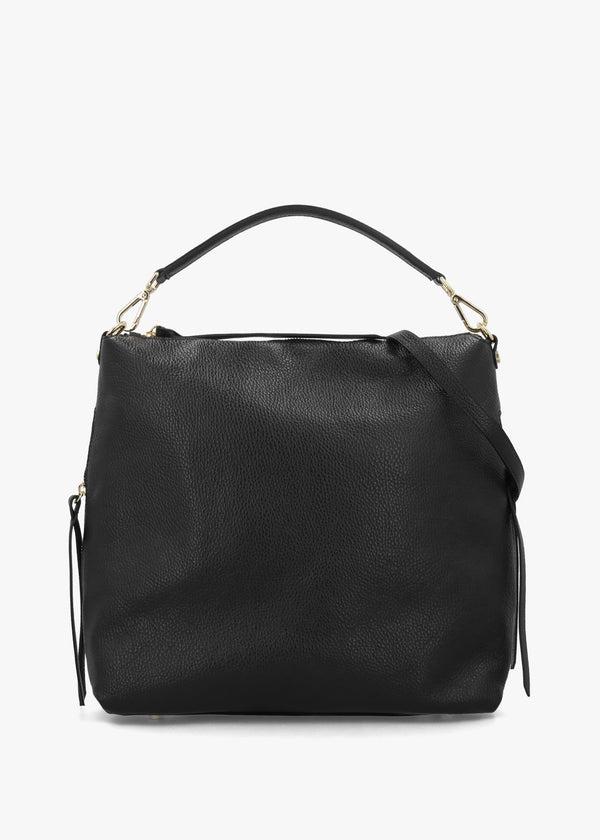 Maya Black Leather Hobo Bag