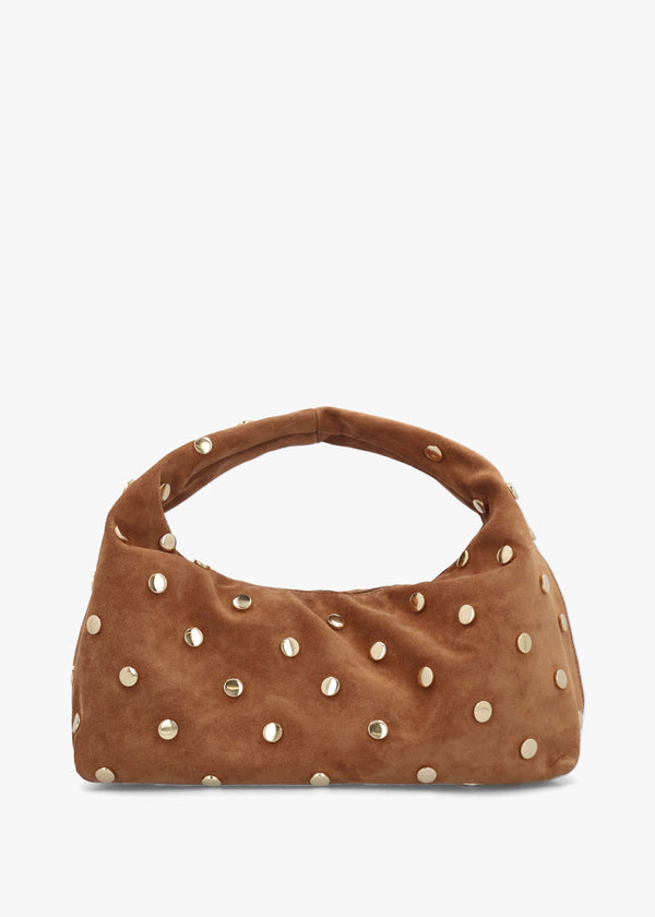 Maci Tan Suede Studded Shoulder Bag