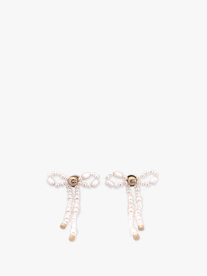 Pearl Bow Gold Drop Earrings