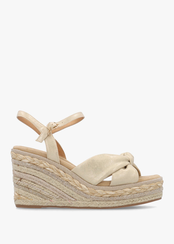 Meerah Gold Embellished Wedge Espadrilles