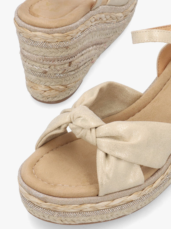 Meerah Gold Embellished Wedge Espadrilles