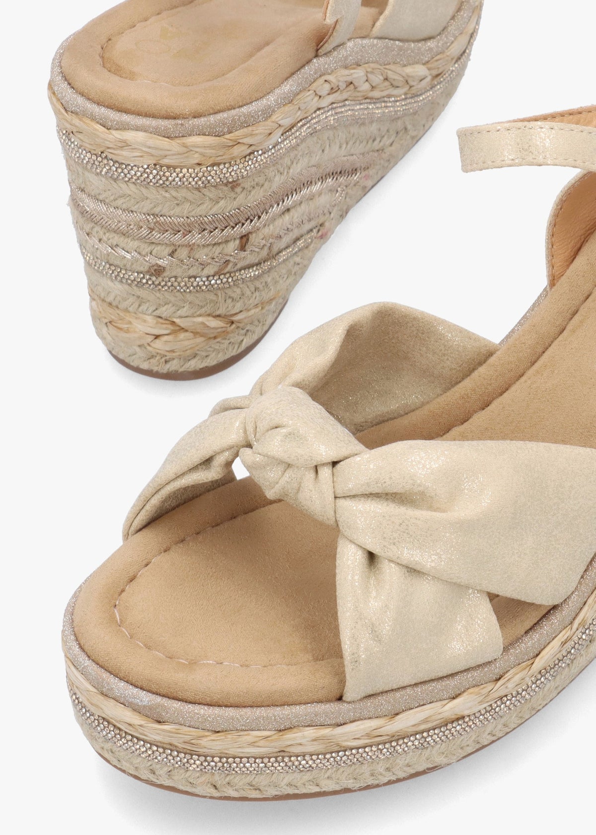 Meerah Gold Embellished Wedge Espadrilles