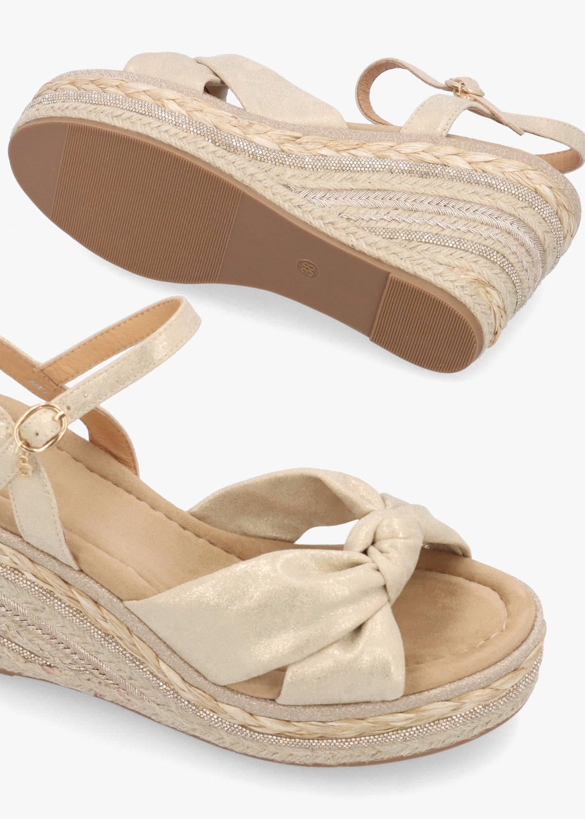 Meerah Gold Embellished Wedge Espadrilles