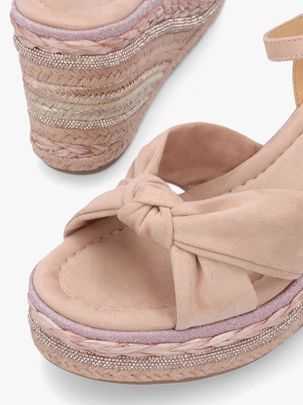 Meerah Pink Embellished Wedge Espadrilles