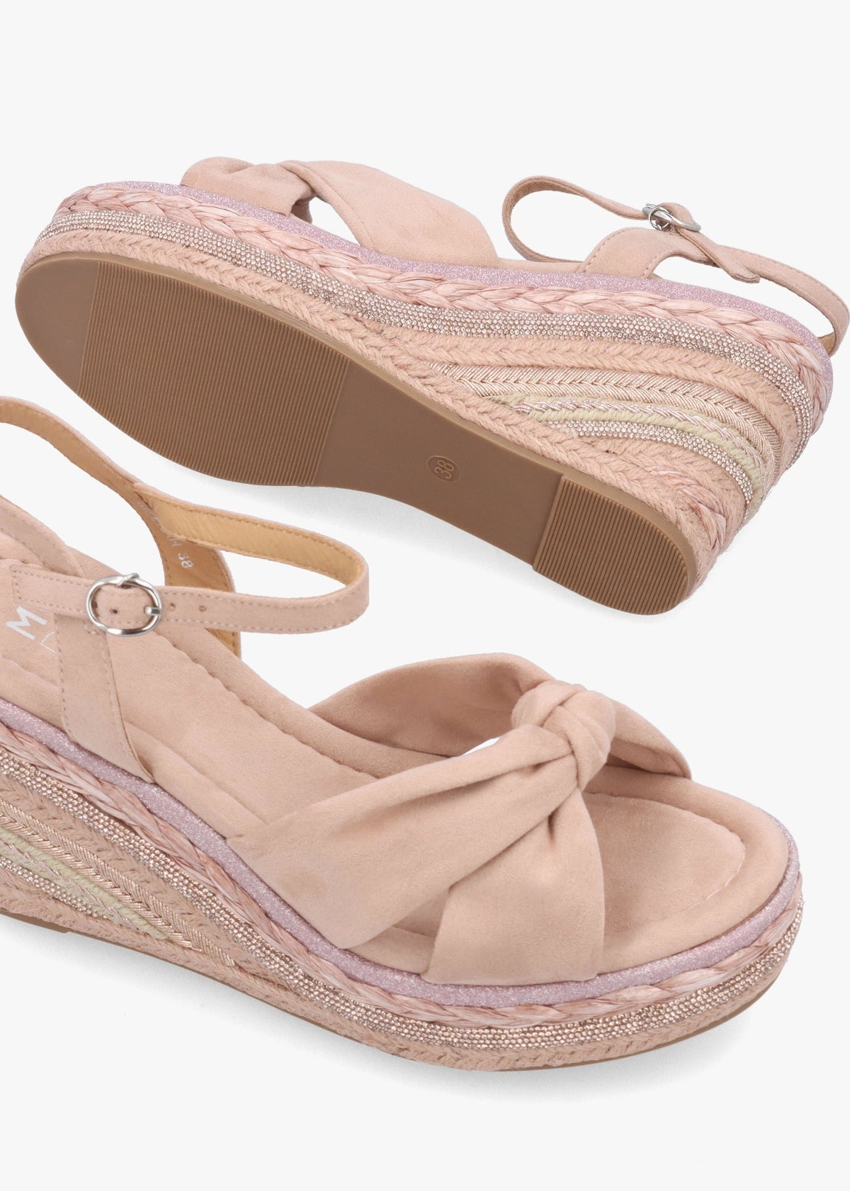 Meerah Pink Embellished Wedge Espadrilles