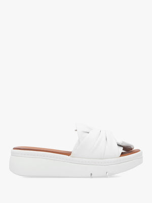 Ollin White Leather Knot Top Low Wedge Mules