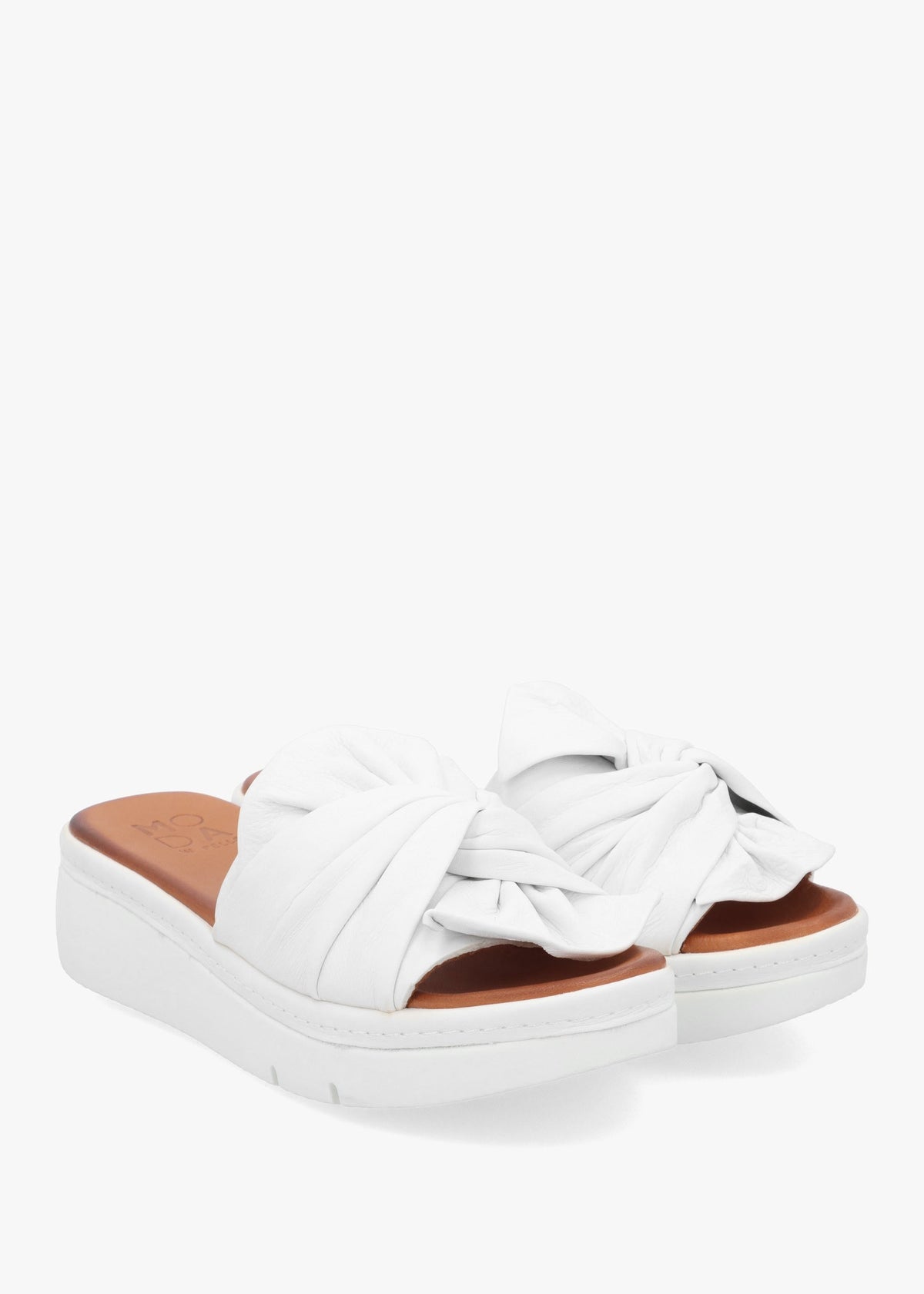 Ollin White Leather Knot Top Low Wedge Mules