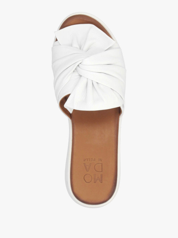 Ollin White Leather Knot Top Low Wedge Mules