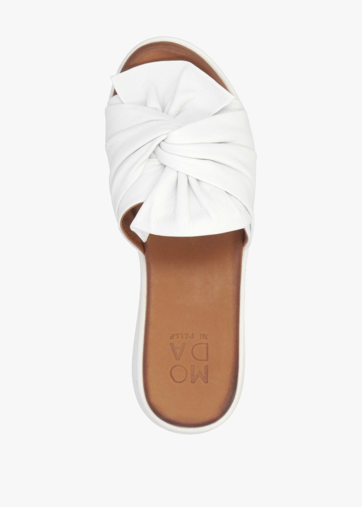 Ollin White Leather Knot Top Low Wedge Mules