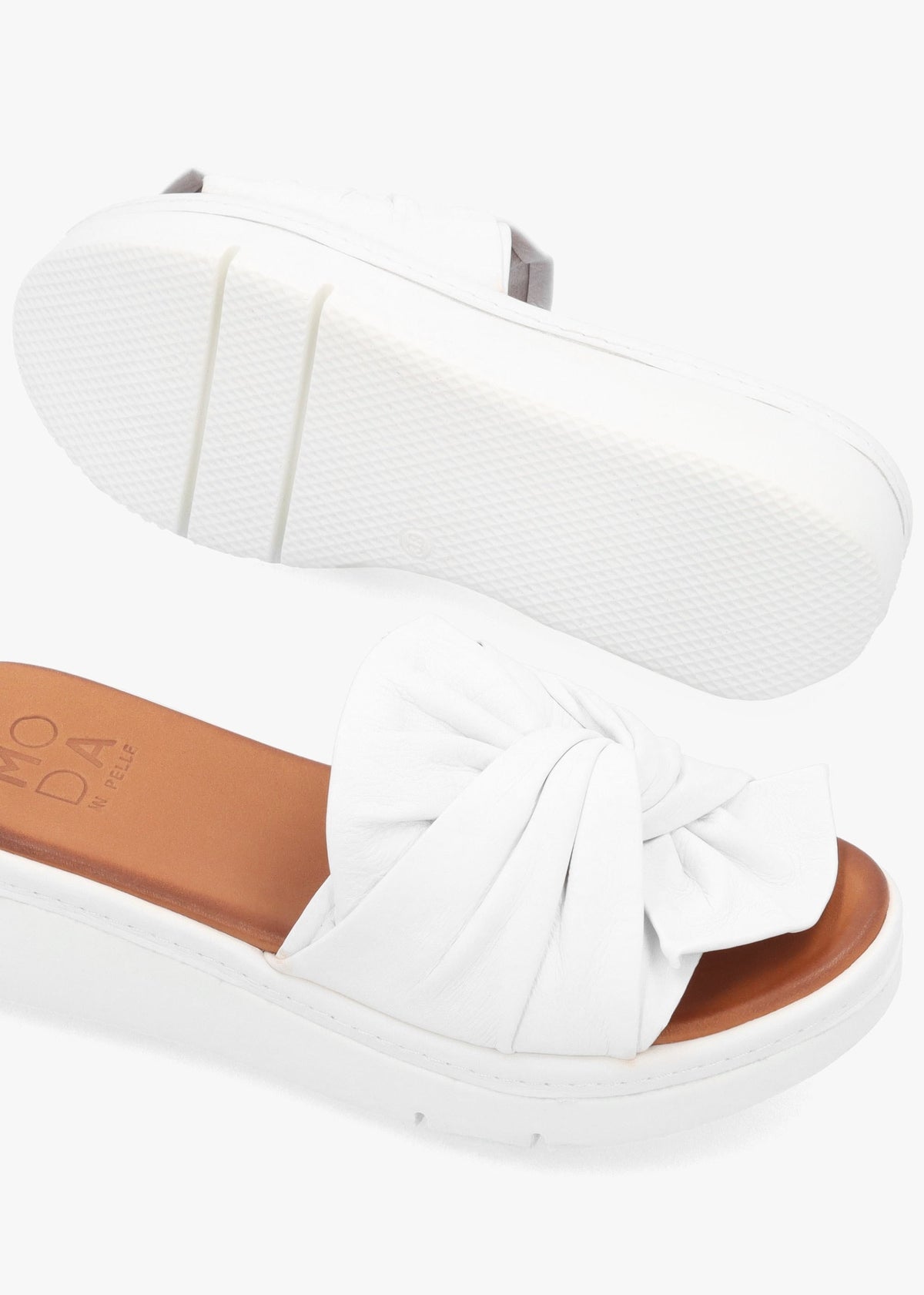 Ollin White Leather Knot Top Low Wedge Mules