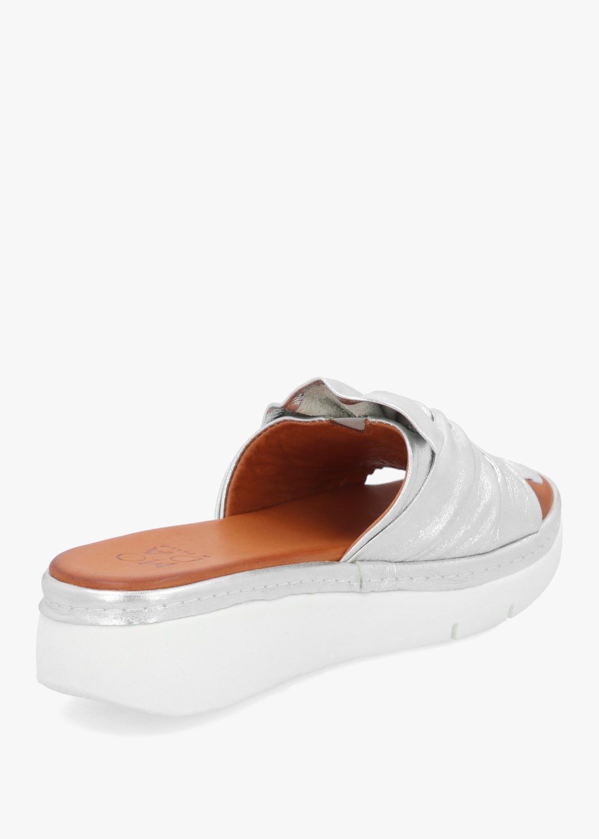 Ollin Silver Leather Knot Top Low Wedge Mules