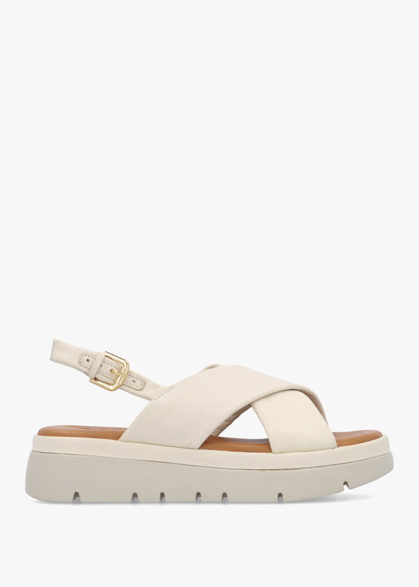 Nettina Off White Leather Cross Strap Sandals
