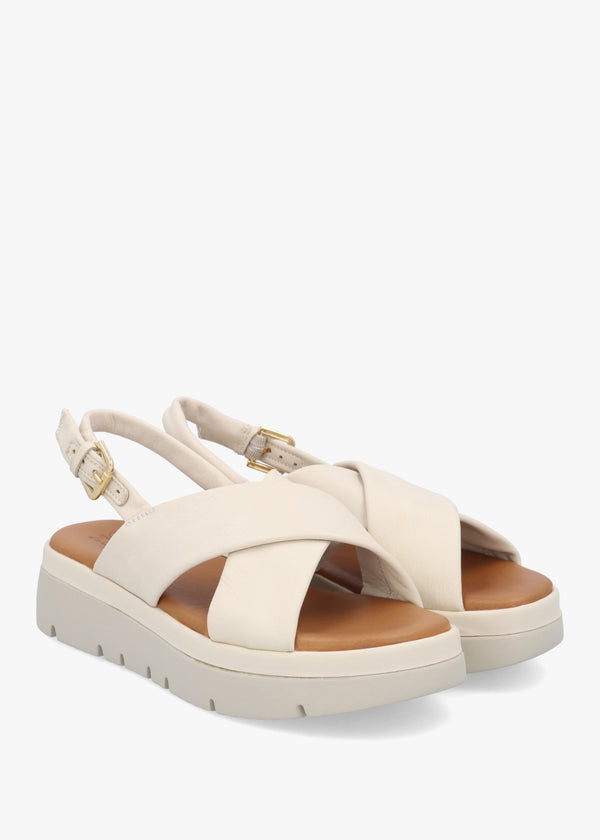 Nettina Off White Leather Cross Strap Sandals