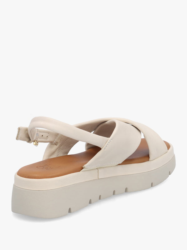 Nettina Off White Leather Cross Strap Sandals